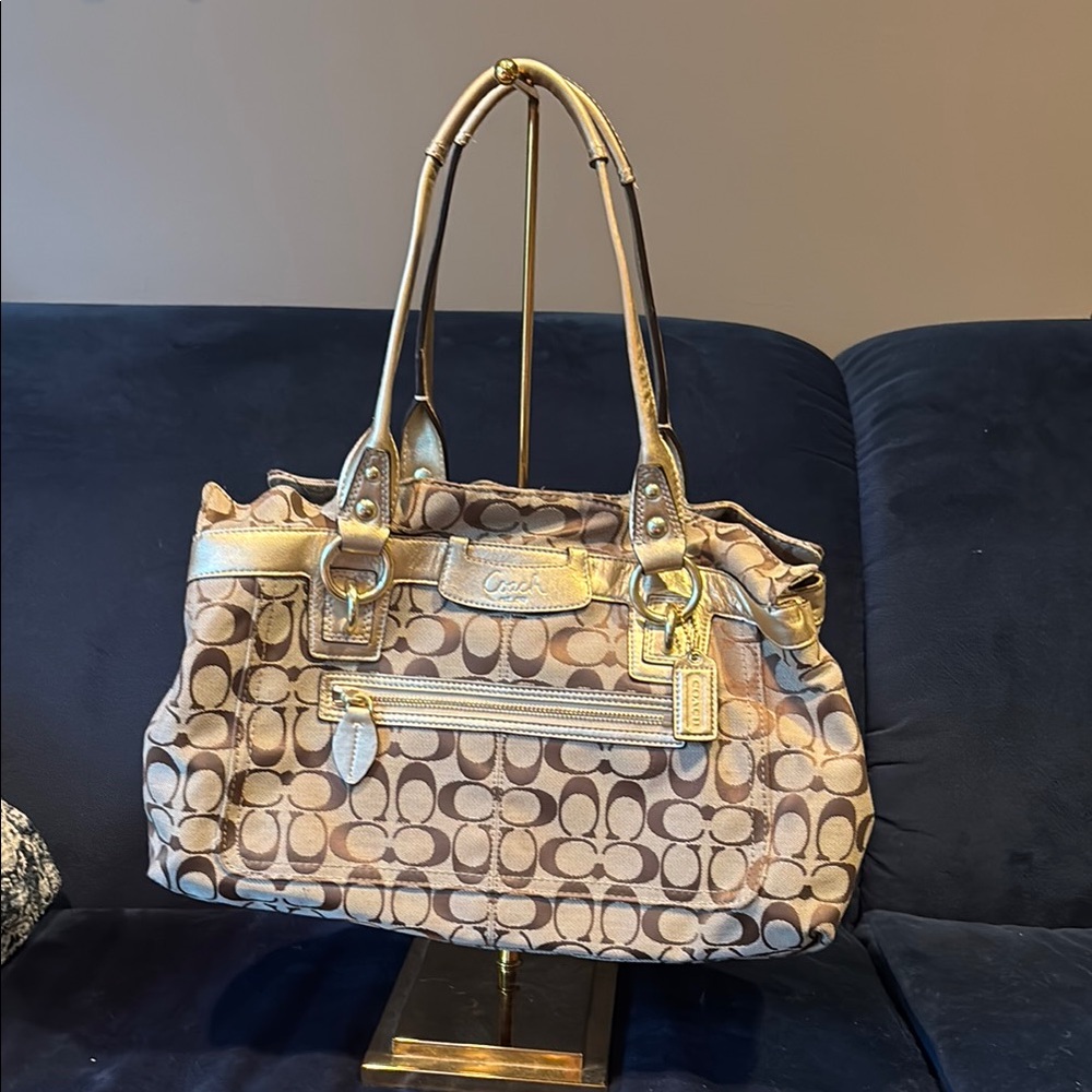 Coach Tan and Gold Shoulder Bag
